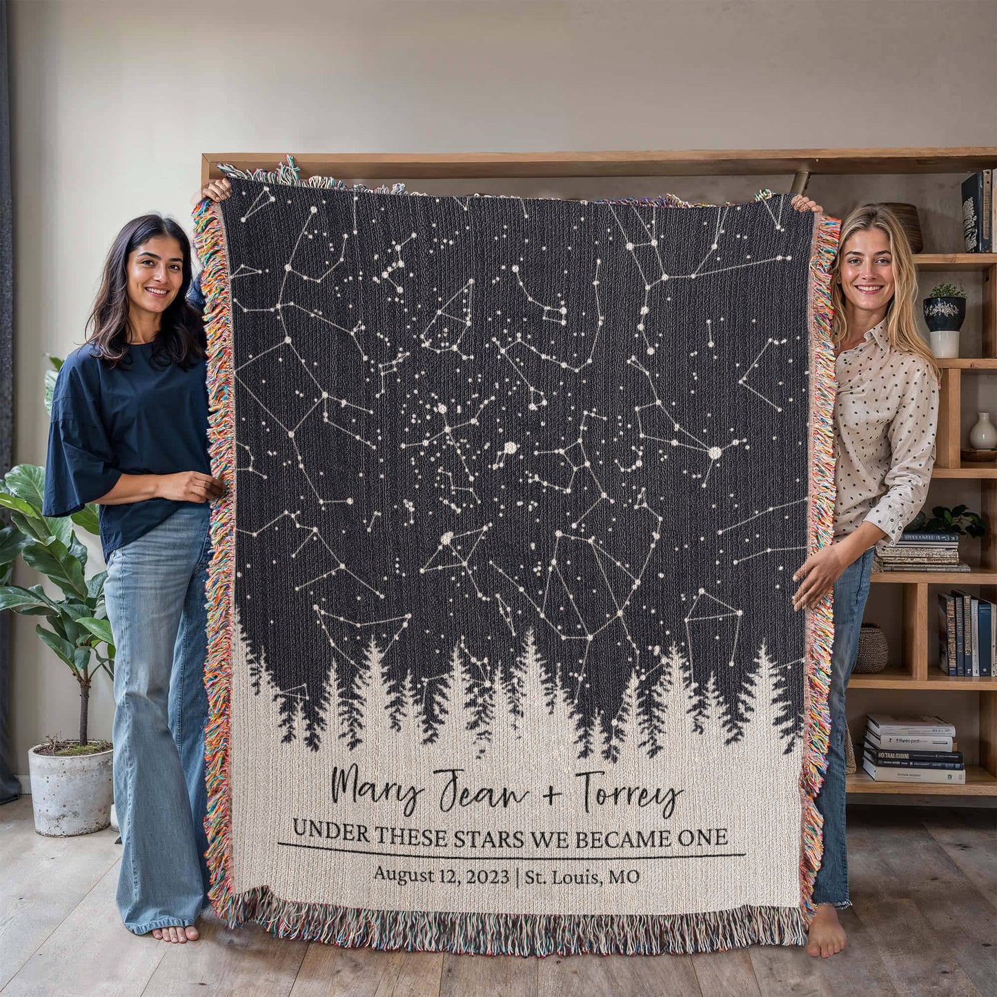 Personalized Wedding Woven Blanket, Custom Star Map Throw with Names, Night Sky, Special Date, Outdoors Lovers Gift, Cotton Anniversary Gift