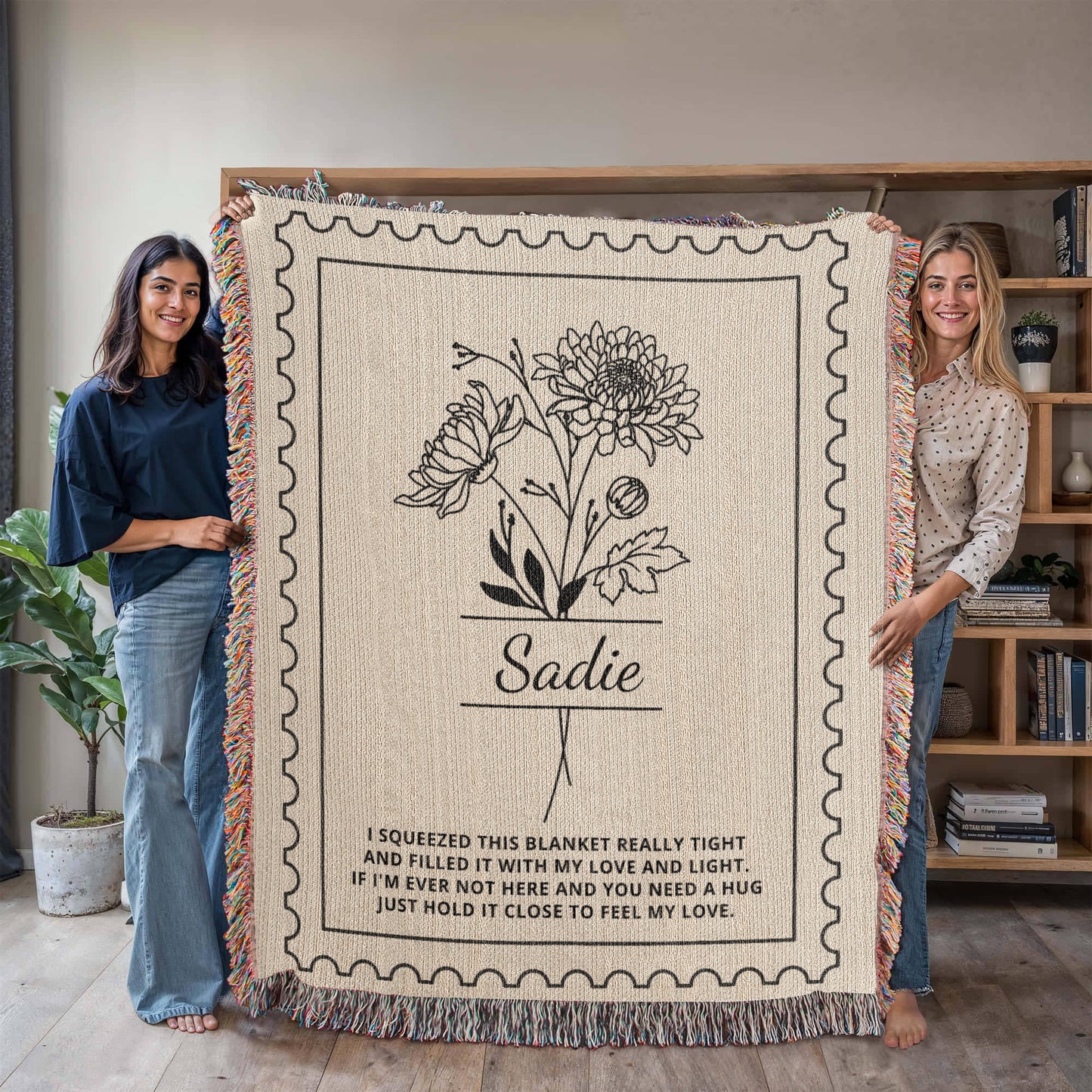 Personalized Birth Flower Blanket with Name | Custom Woven Throw Gift for Daughter, Granddaughter, Mom, Grandma, Wife