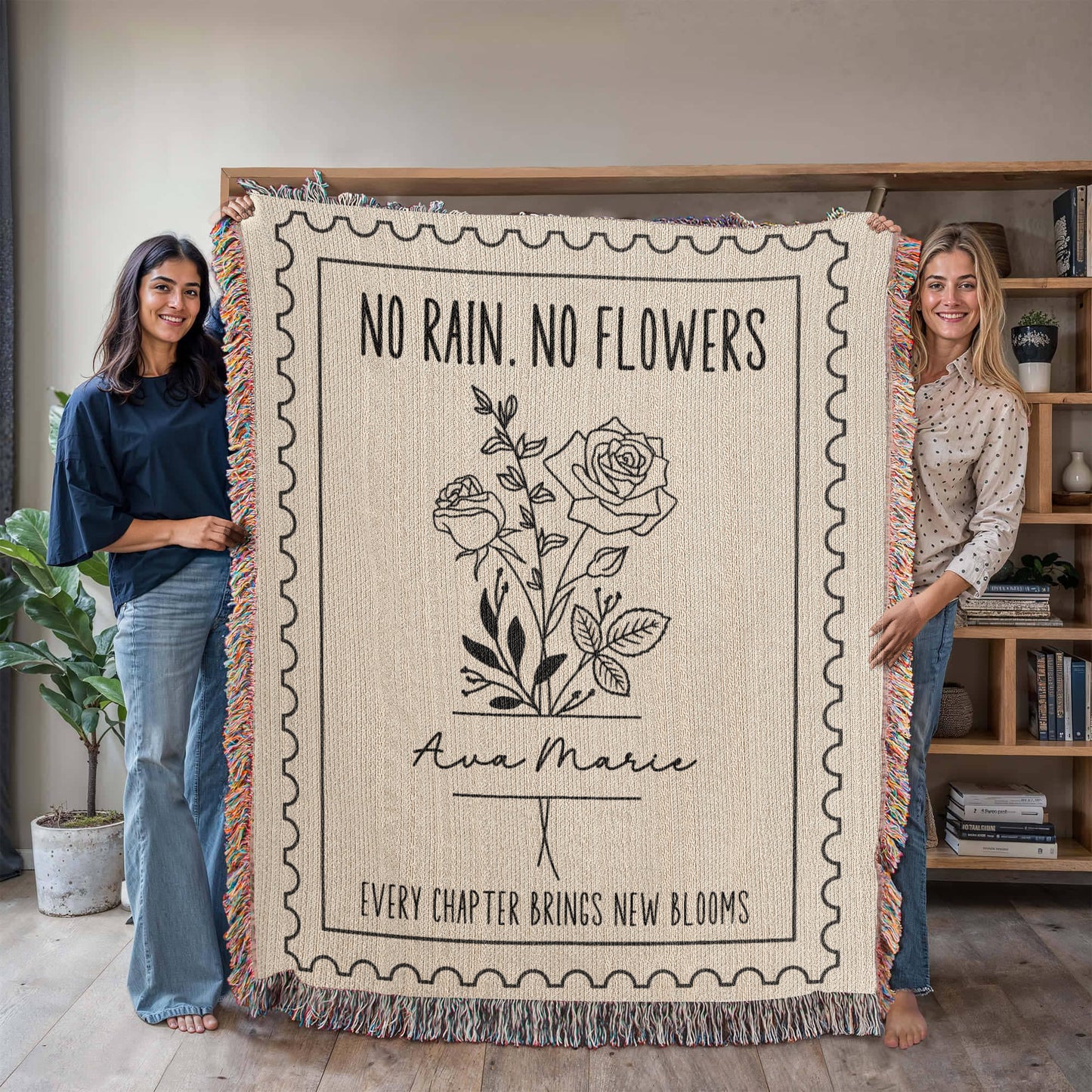 Personalized Birth Flower Gift |  Custom Name Woven Blanket Birthday Gift For Her
