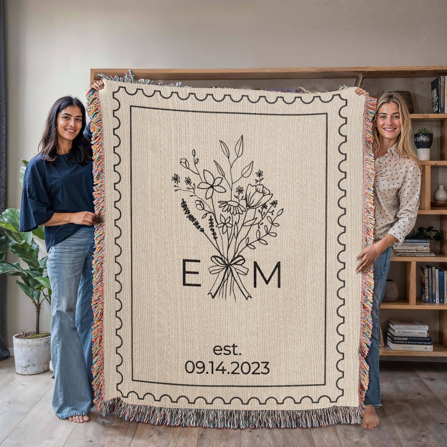 Custom Cotton Anniversary Blanket | Personalized Throw with Initials & Date | Romantic Christmas Gift
