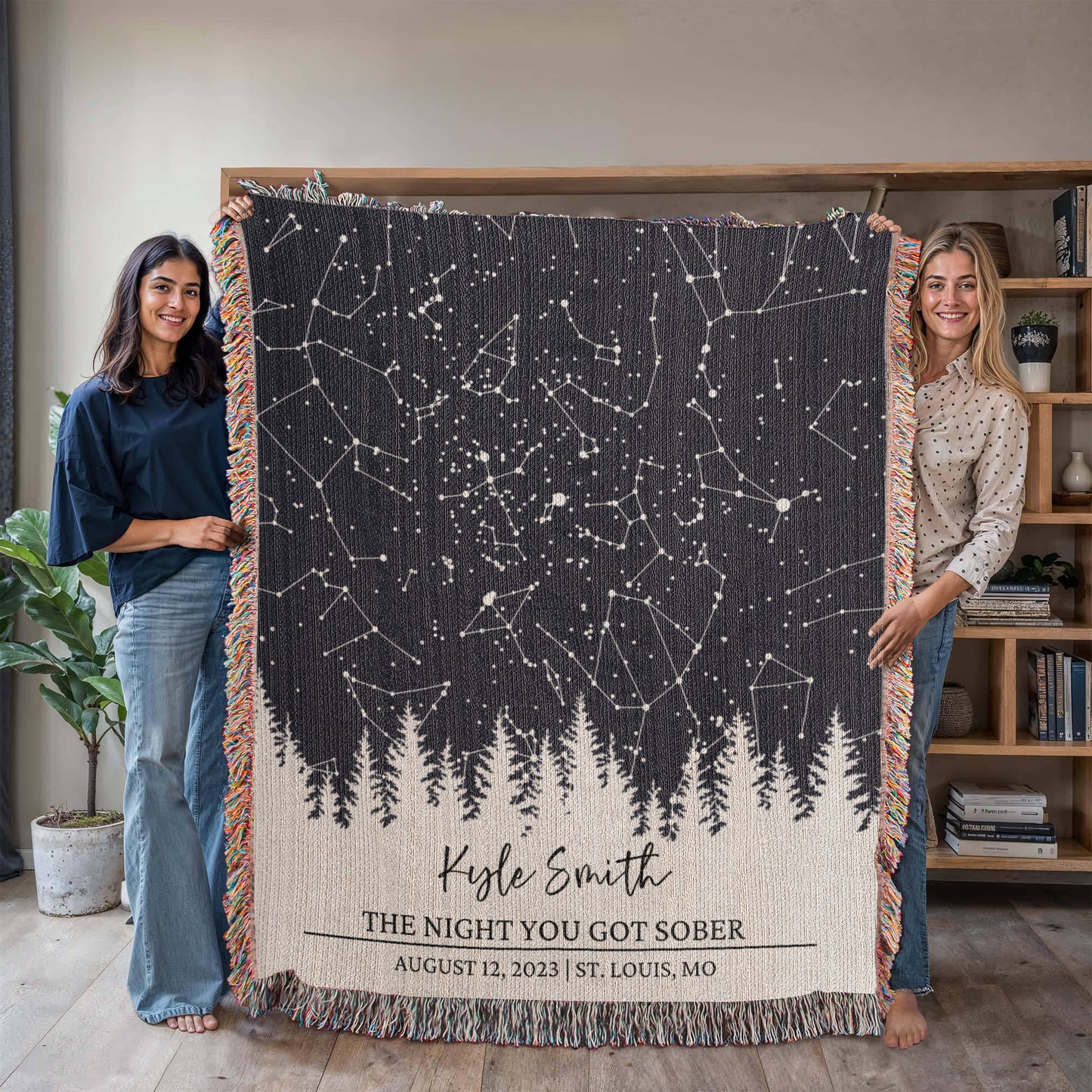 Personalized Sobriety Anniversary Woven Blanket | Custom Star Map By Date | Sober Birthday Gift Celebrate Sobriety Milestones