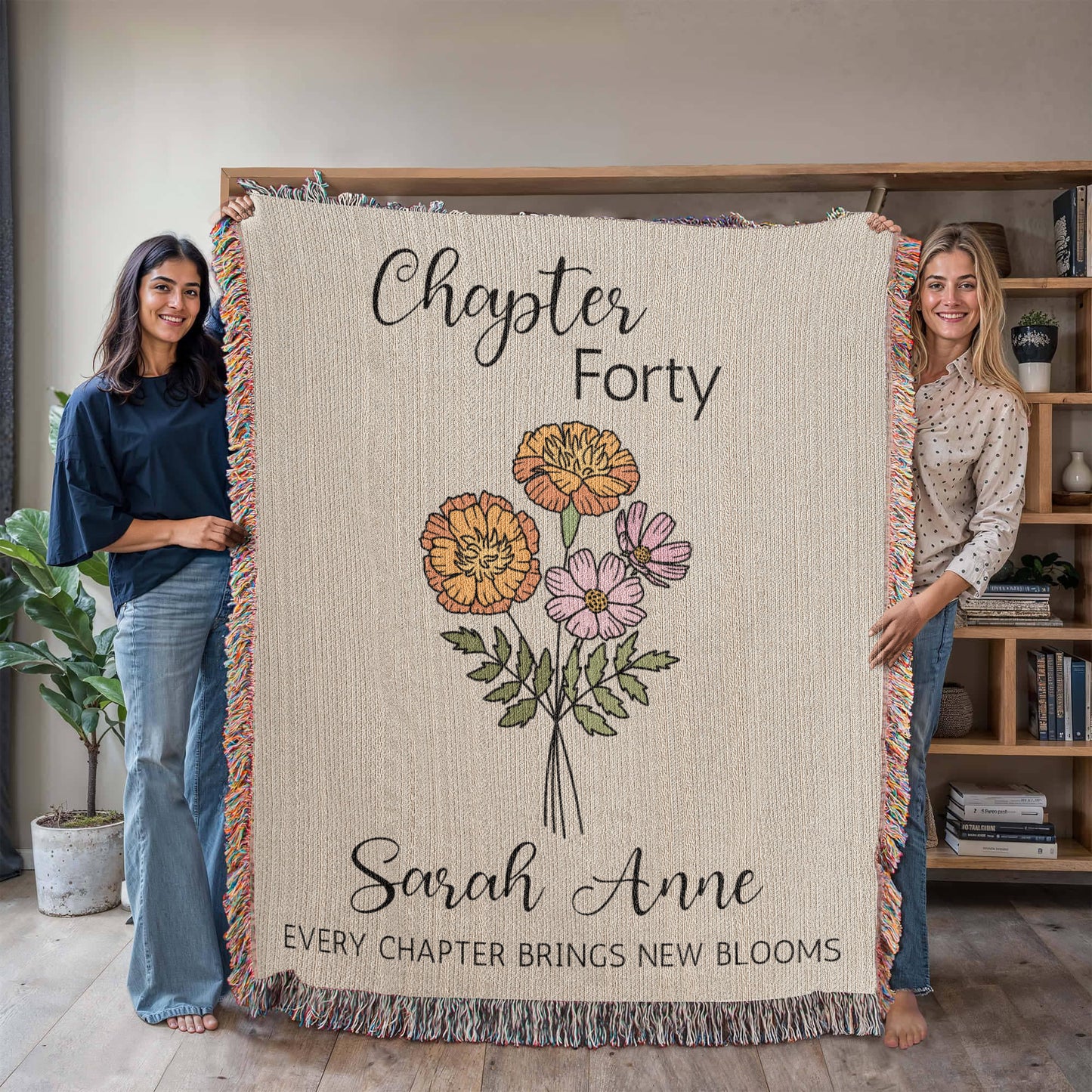 40th Birthday Gift for Her or Him, Chapter 40 Name Blanket, Birth Flower Throws, Personalized Gift for 40 Year Old Woman or Daughter