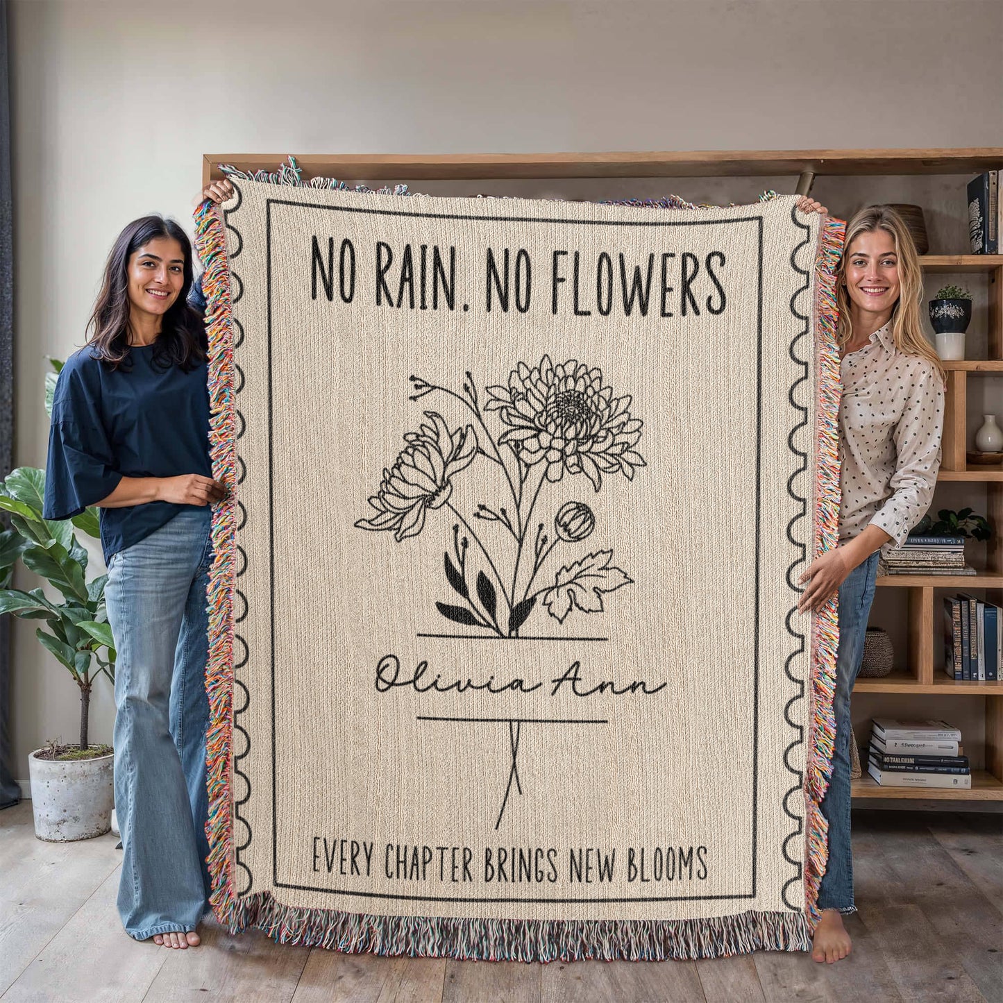 Personalized Comfort Blanket Birth Flower Name Encouragement Gift, Birthday Gift For Her, Comforting Gift, Christmas Gift