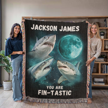 Personalized Name Shark Lover Gift for Shark Lovers Encouragement Gift for Son, Nephew, Grandson Gift Beach House Decor Custom Blanket