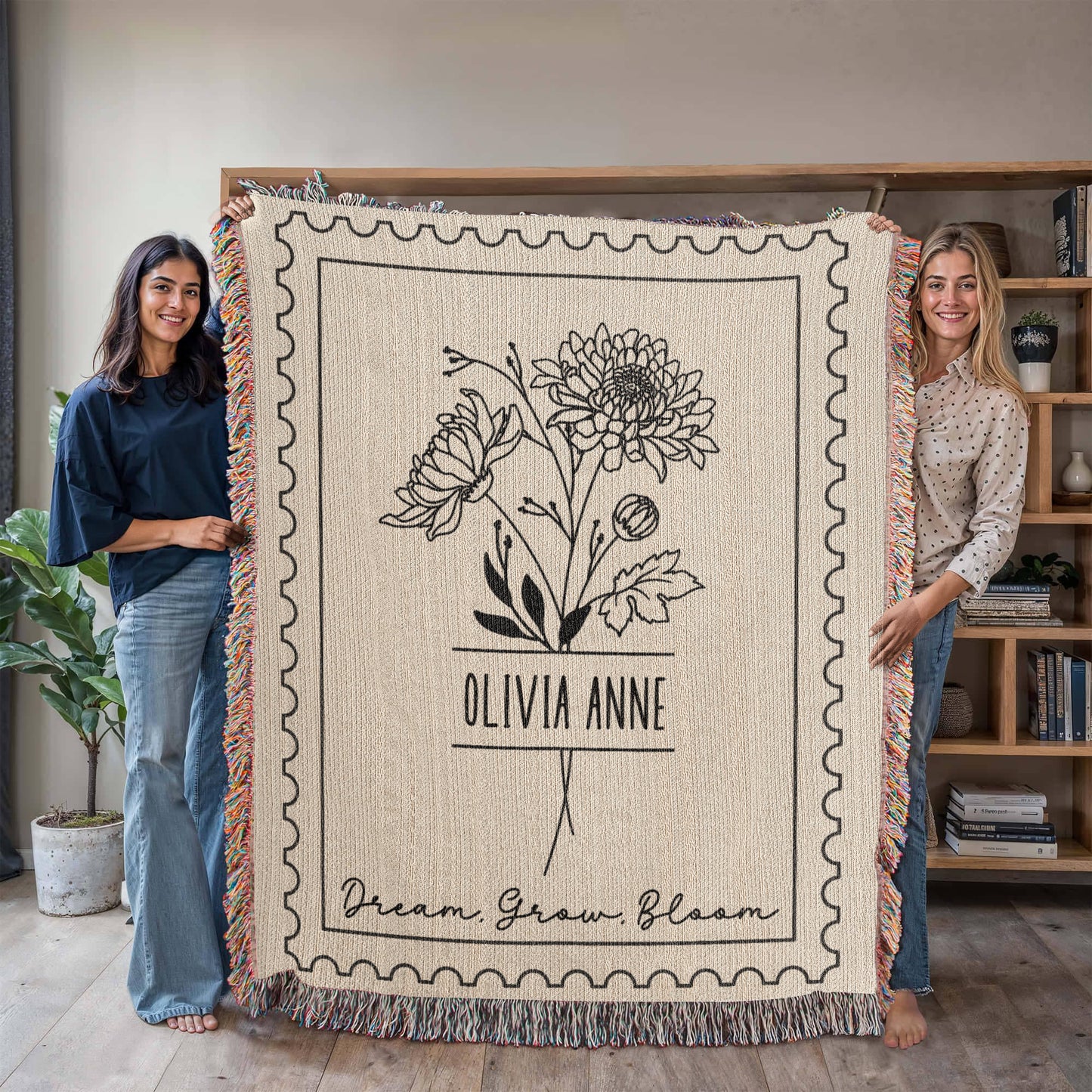 Custom Birth Month Flower Blanket with Name, Milestone Birthday Gift for Her, Personalized Gift for Daughter, Granddaughter or Niece