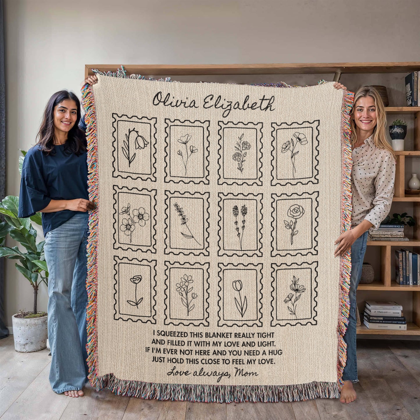 Personalized Hug Blanket with Name | Custom Woven Throw Gift of Love for Daughter, Granddaughter, Grandchild, Mom, Grandma