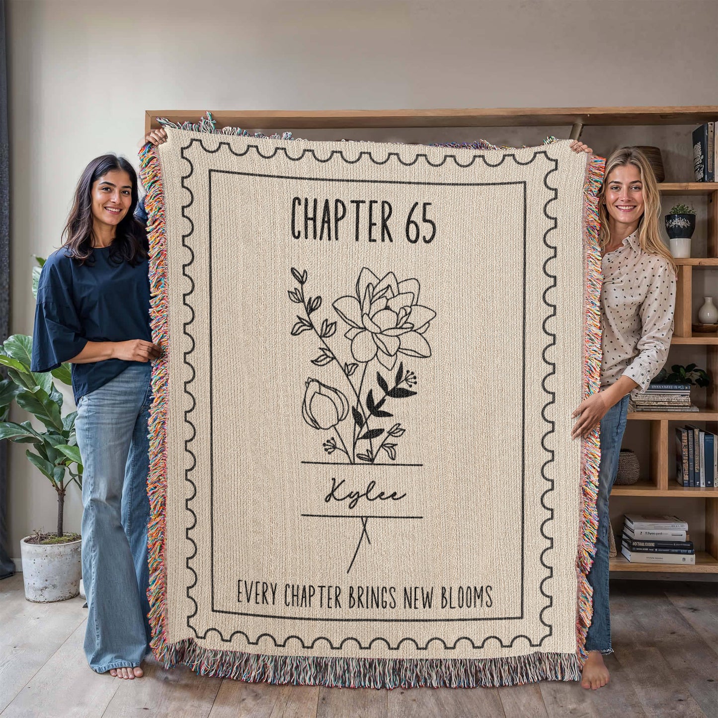 Personalized 65th Birthday Gift, Chapter 65 Reading Blanket Custom Birth Flower, Sixty-five For Mother Wife Sister Friend
