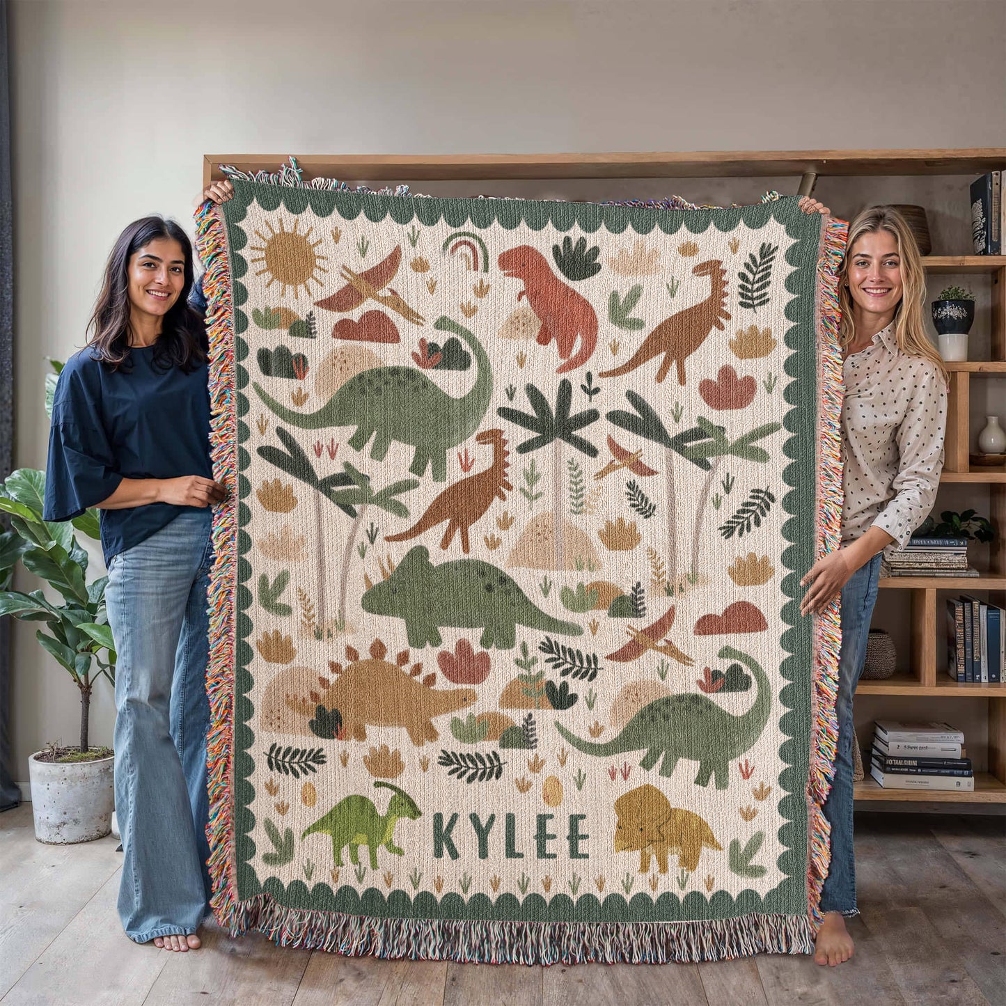 Personalized Dinosaur Blanket: Custom Name Kids Throw, Gifts for Him or Her, Baby Shower Gift for New Parents