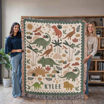 Personalized Dinosaur Blanket: Custom Name Kids Throw, Gifts for Him or Her, Baby Shower Gift for New Parents