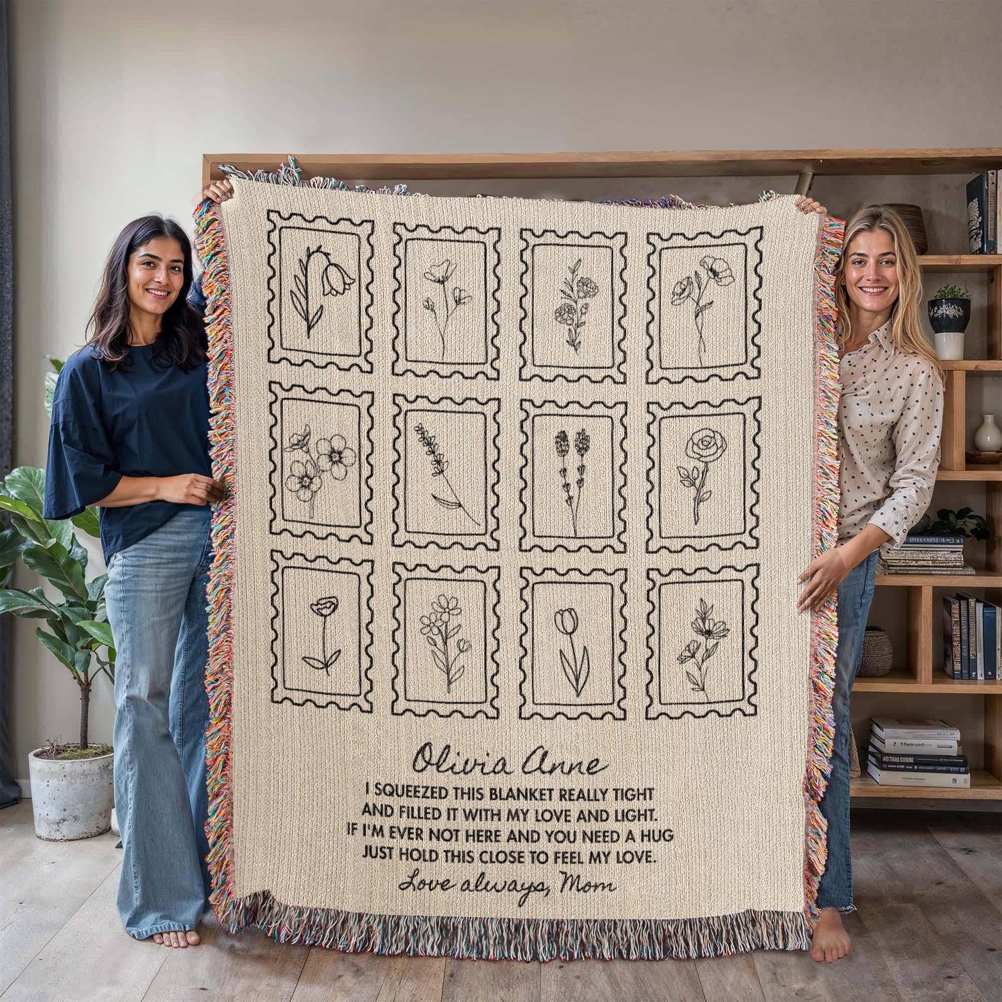 Personalized Woven Hug Blanket with Name | Custom Comfort Throw for Birthday, Christmas, Mother's Day, Graduation or Sympathy Gift