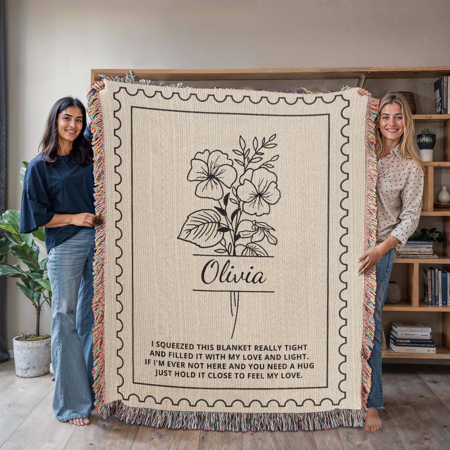 Custom Birth Flower Name Blanket | Personalized Woven Throw for Birthday, Christmas, Mother's Day, Graduation or Anniversary Gift
