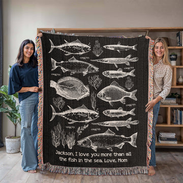 Personalized Fish Blanket, Gift for Son from Mom Dad Parents Grandson Gift from Grandma Grandpa, Fish Gift for Boy, Fisherman Gifts