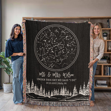 Night Sky Map By Date Wedding Gift Personalized Star Map, Where It All Began Gift, Valentines Gift for Couple The Night We Met Blanket Housewarming