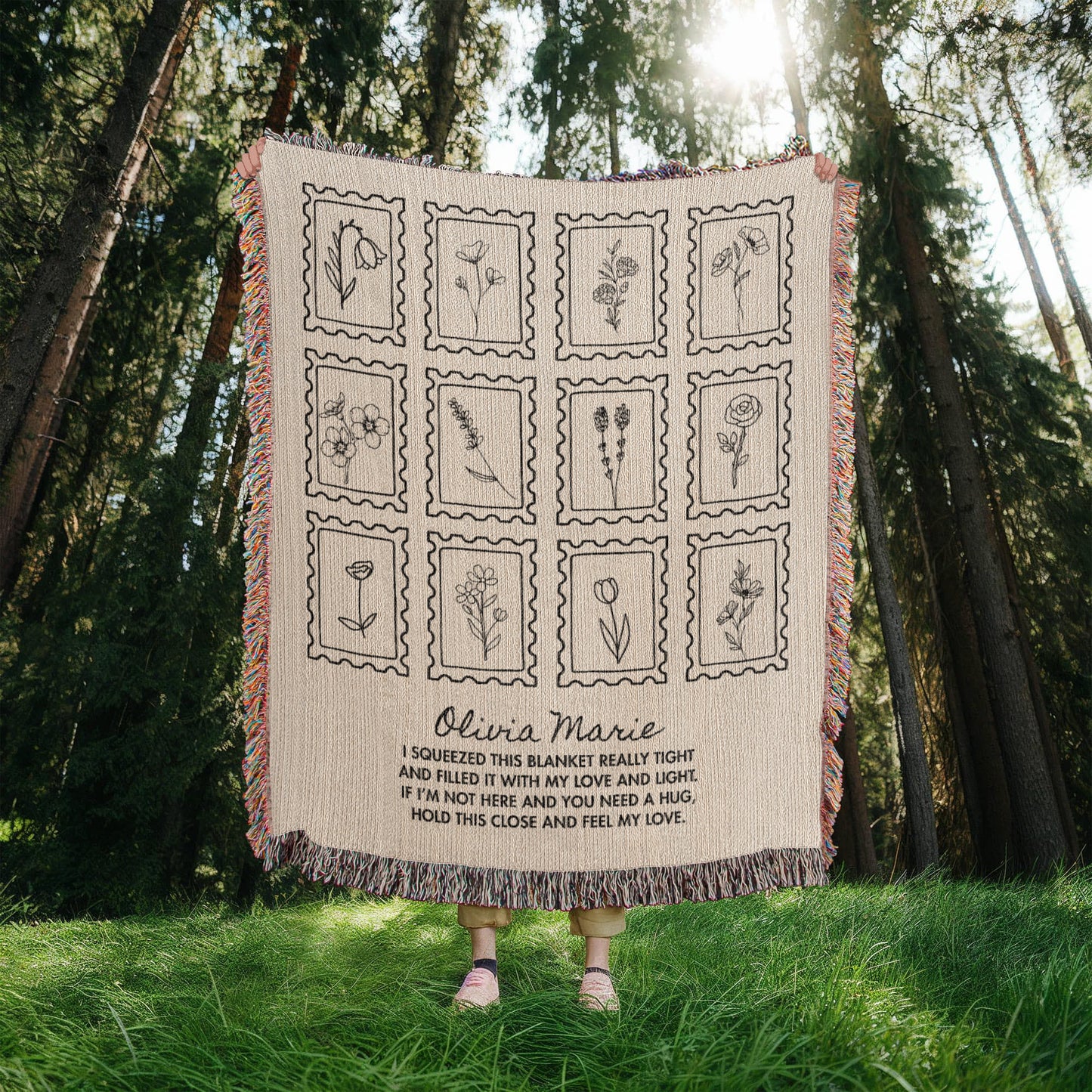 Personalized Comfort Blanket with Name | Custom Woven Throw Hug Poem Gifts for Daughter, Granddaughter, Niece, Mom, Grandma