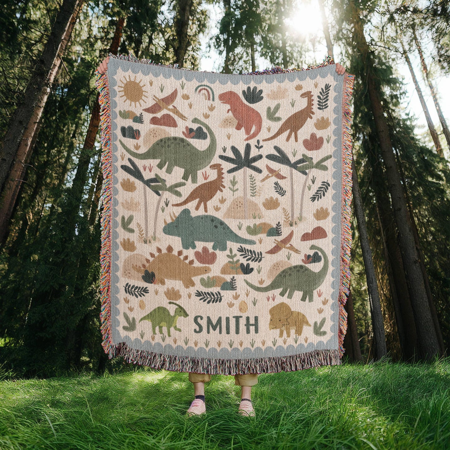 Personalized Dinosaur Blanket: Custom Name Kids Gift for Boys | Baby Shower Throw Gifts for Him, Son, Boy