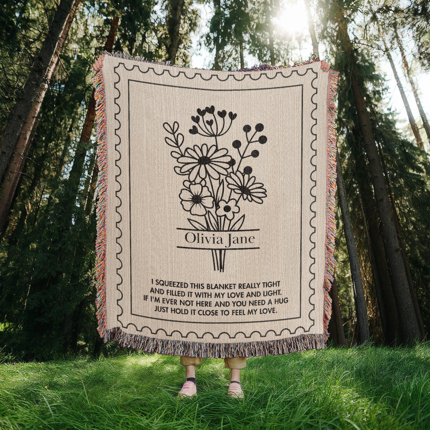 Personalized Name Blanket | Custom Woven Comfort Throw with Poem Hug Message Gift for Daughter, Granddaughter, Niece, Mom, Grandma