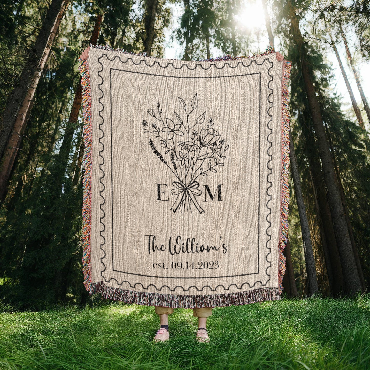 Personalized Cotton Anniversary Blanket: 2nd Wedding Anniversary Gift