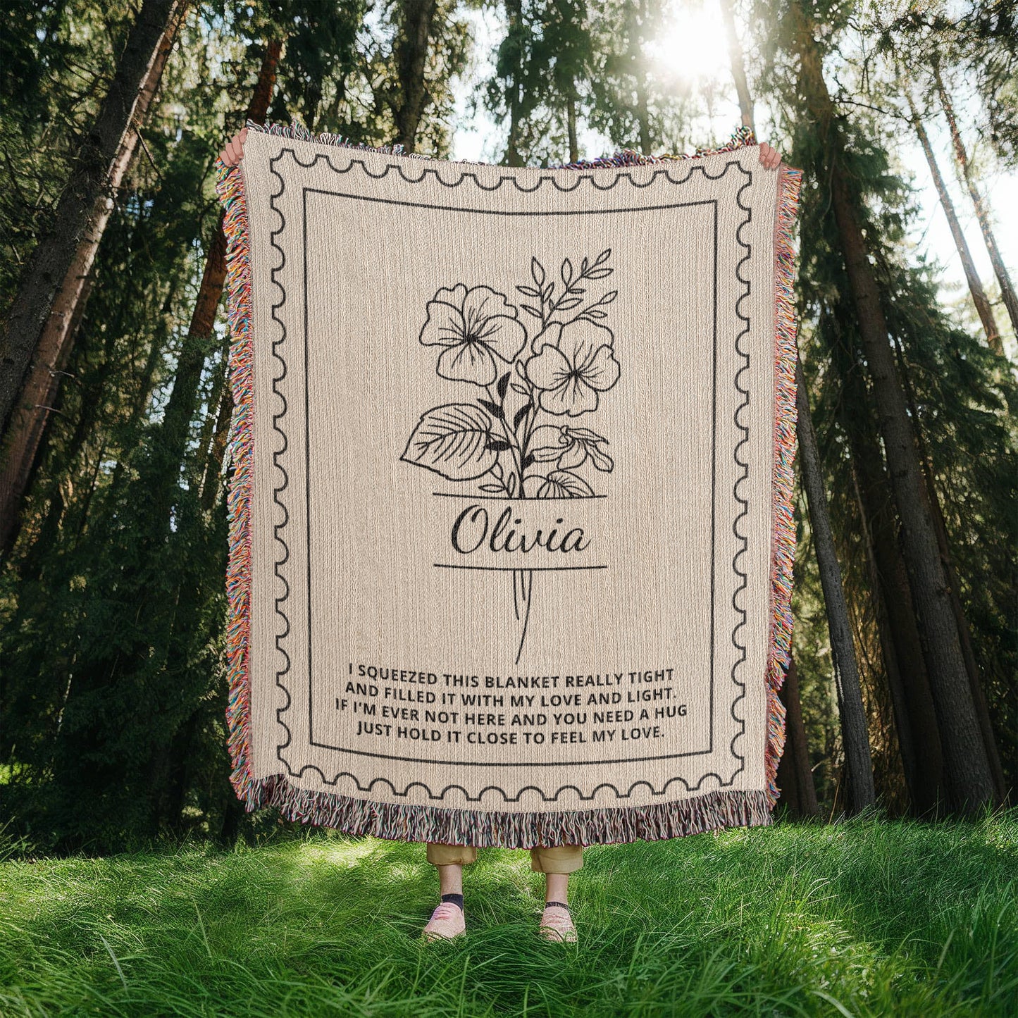 Custom Birth Flower Name Blanket | Personalized Woven Throw for Birthday, Christmas, Mother's Day, Graduation or Anniversary Gift