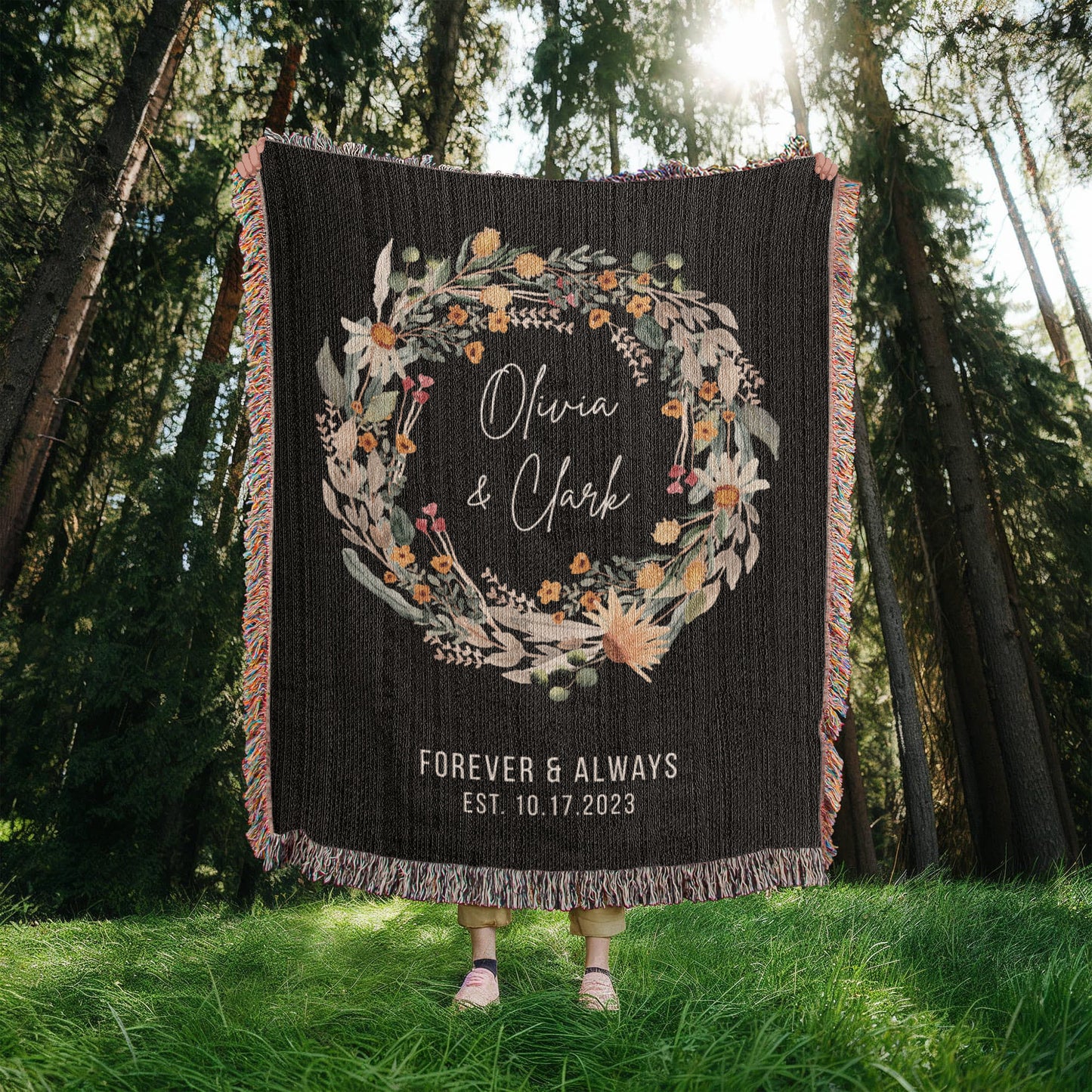 Personalized Couples Blanket with Names & Date | Custom Cotton Throw Wedding Gift, Bridal Shower Present, Anniversary or Engagement
