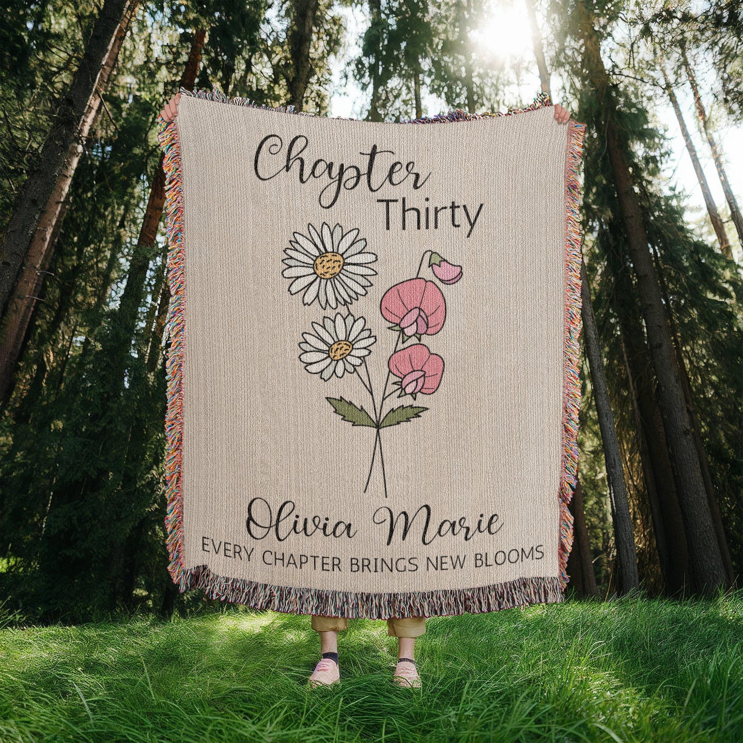 30th Birthday Gift for Her or Him, Chapter 30 Name Throws, Birth Month Flower Blanket, Personalized 30 Years Old Birthday for Daughter