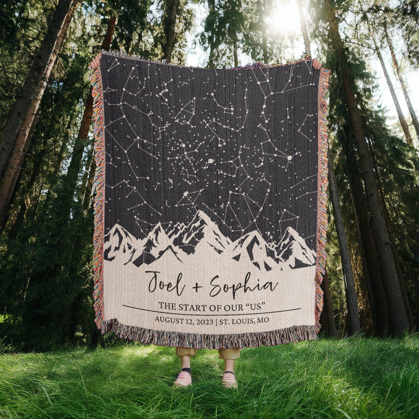 Personalized Star Map by Date Anniversary Blanket, Custom Couples Gift, Cotton Anniversary Gift, Mountain Wedding Christmas Gifts
