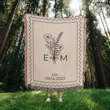 Personalized Cotton Anniversary Blanket | Custom Wedding Throw with Initials & Date | Christmas Gift