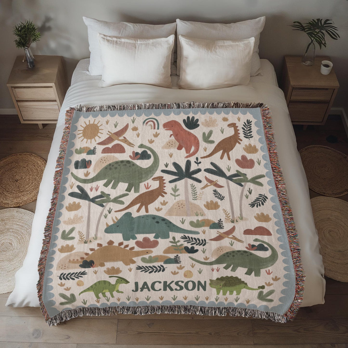 Personalized Dinosaur Blanket: Custom Name Kids Throw