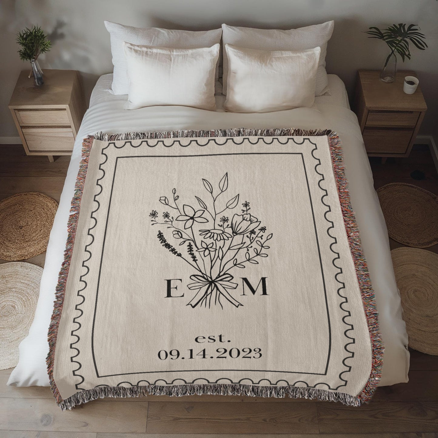 Personalized Cotton Anniversary Blanket | Custom Wedding Throw with Initials & Established Date | 2nd Anniversary Gift for Wife or Couple