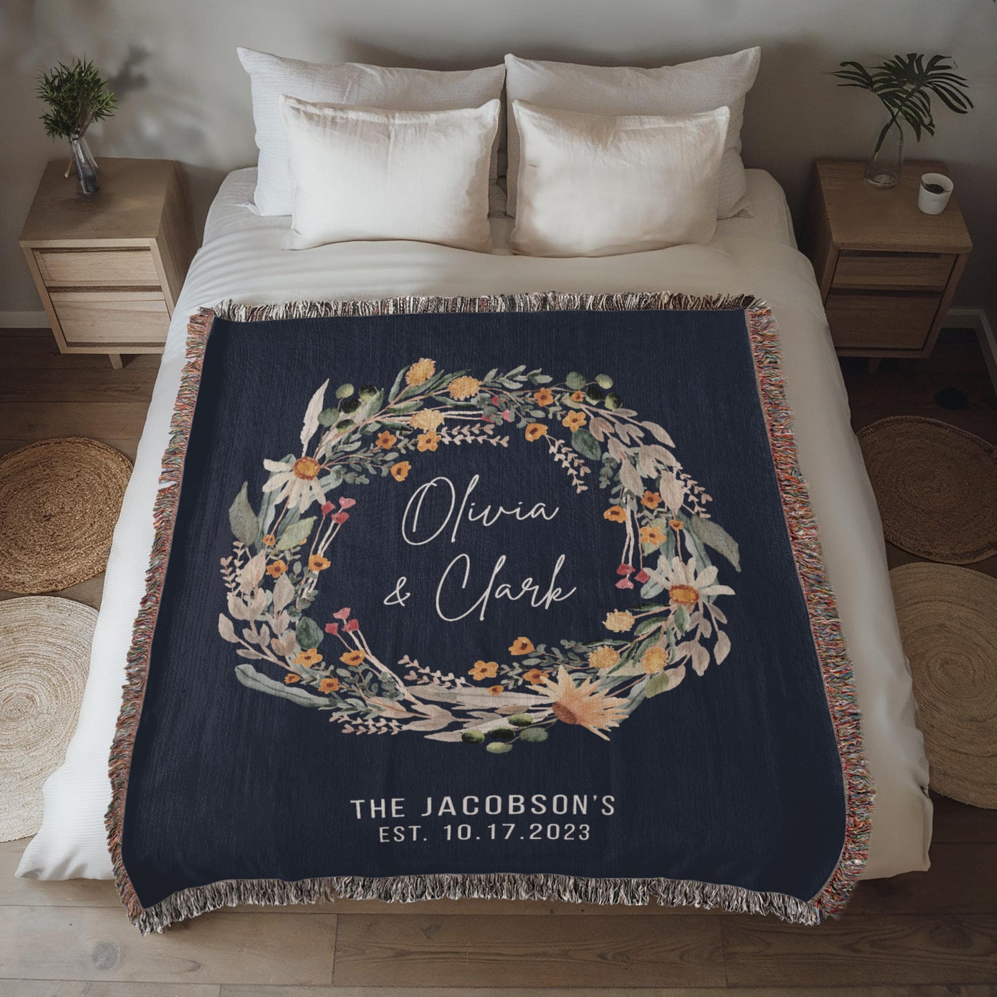 Personalized Woven Couples Blanket with Names & Date | Custom Cotton Throw Wedding Gift, Anniversary Present, Engagement Keepsake
