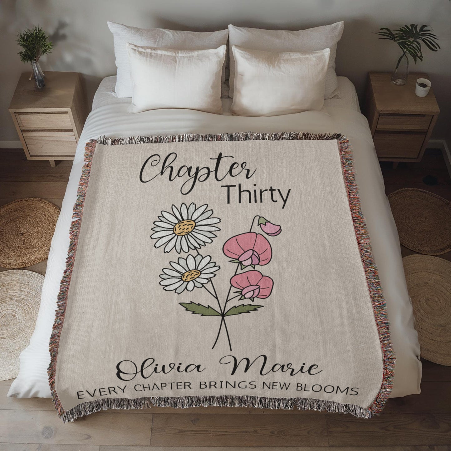30th Birthday Gift for Her or Him, Chapter 30 Name Throws, Birth Month Flower Blanket, Personalized 30 Years Old Birthday for Daughter