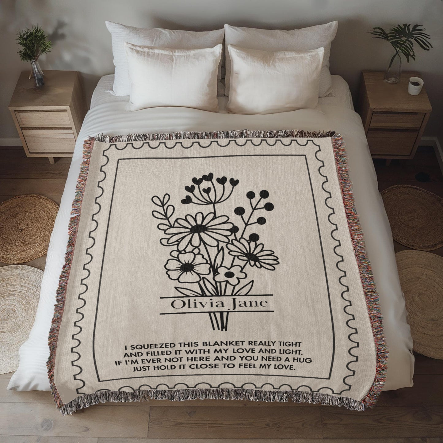 Personalized Name Blanket | Custom Woven Comfort Throw with Poem Hug Message Gift for Daughter, Granddaughter, Niece, Mom, Grandma