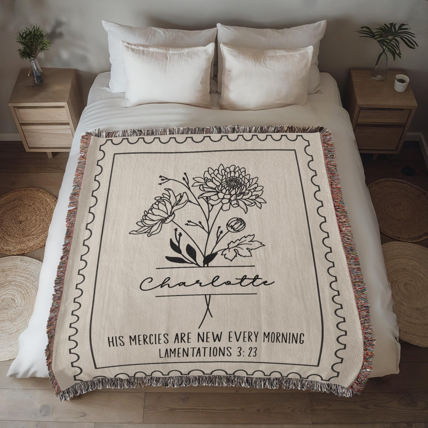 Custom Name and Birth Month Flower Bible Verse Blanket Gift for Her | Christian Gifts for Daughter, Granddaughter, Teen Girl, Birthday Gift for Christmas