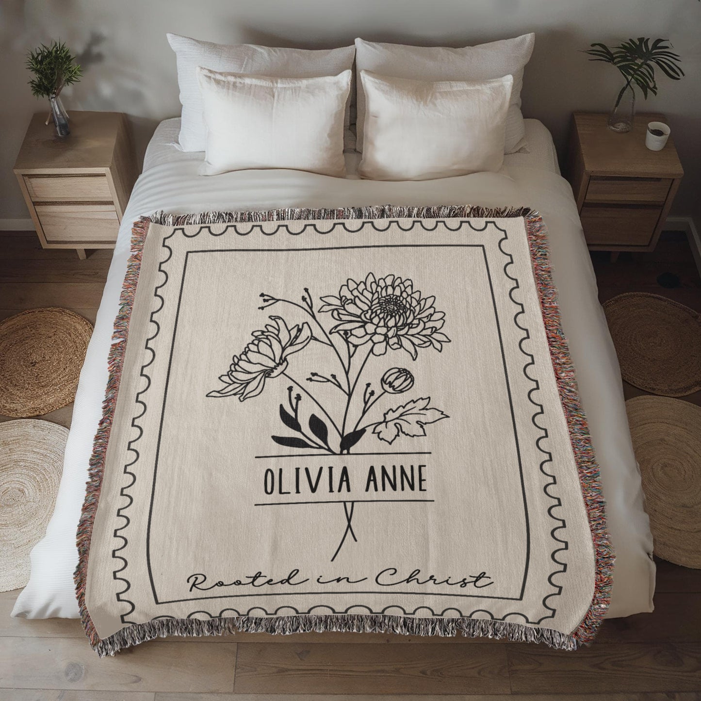 Personalized Birth Flower Name Comfort Blanket, Encouragement Gift, Birthday Gift For Her, Comforting Gift for Teenage Girl