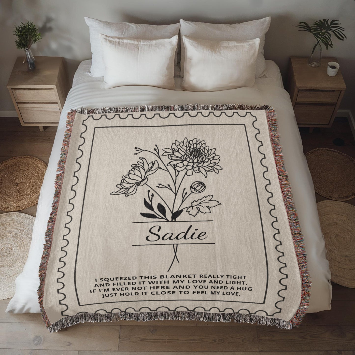 Personalized Birth Flower Blanket with Name | Custom Woven Throw Gift for Daughter, Granddaughter, Mom, Grandma, Wife