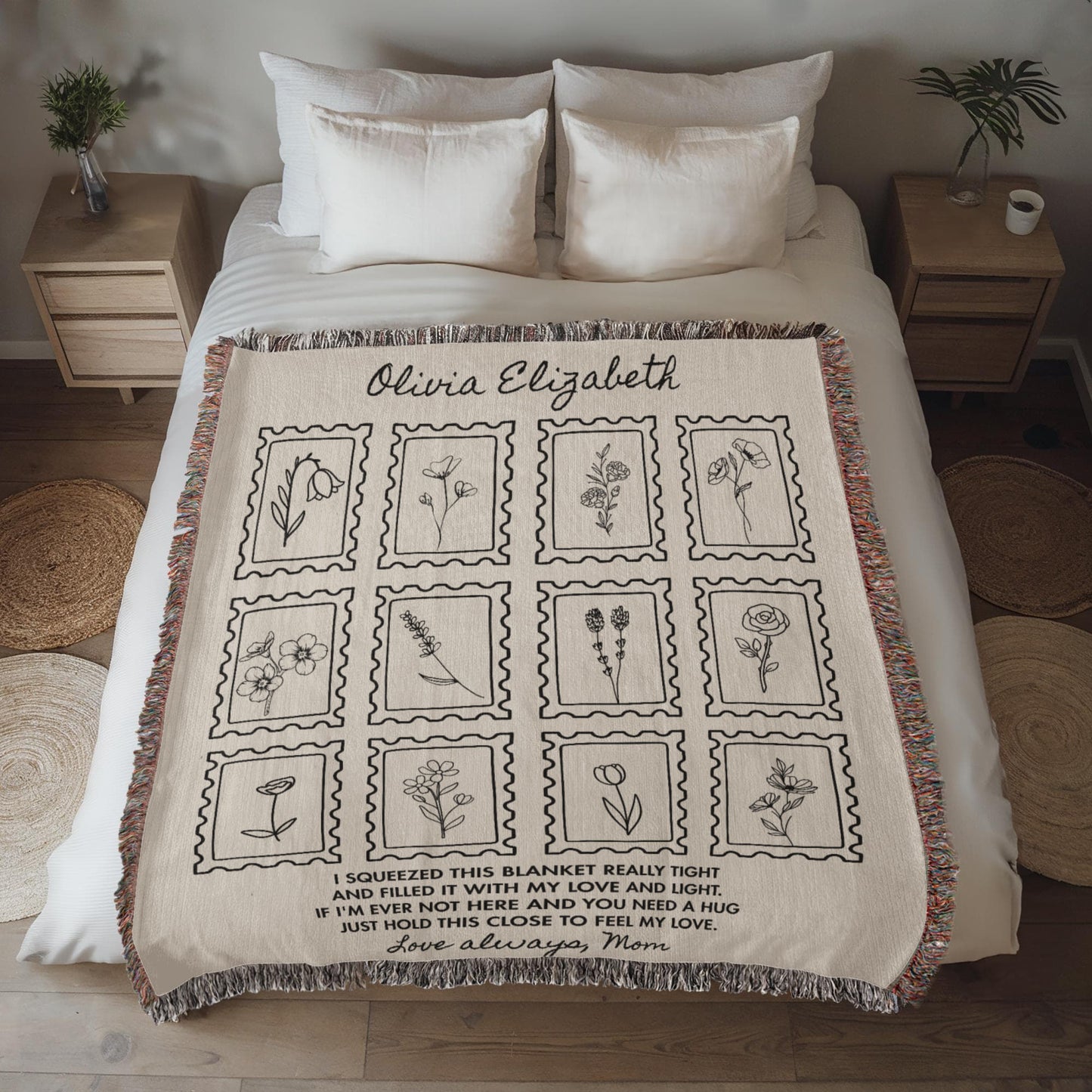 Personalized Hug Blanket with Name | Custom Woven Throw Gift of Love for Daughter, Granddaughter, Grandchild, Mom, Grandma