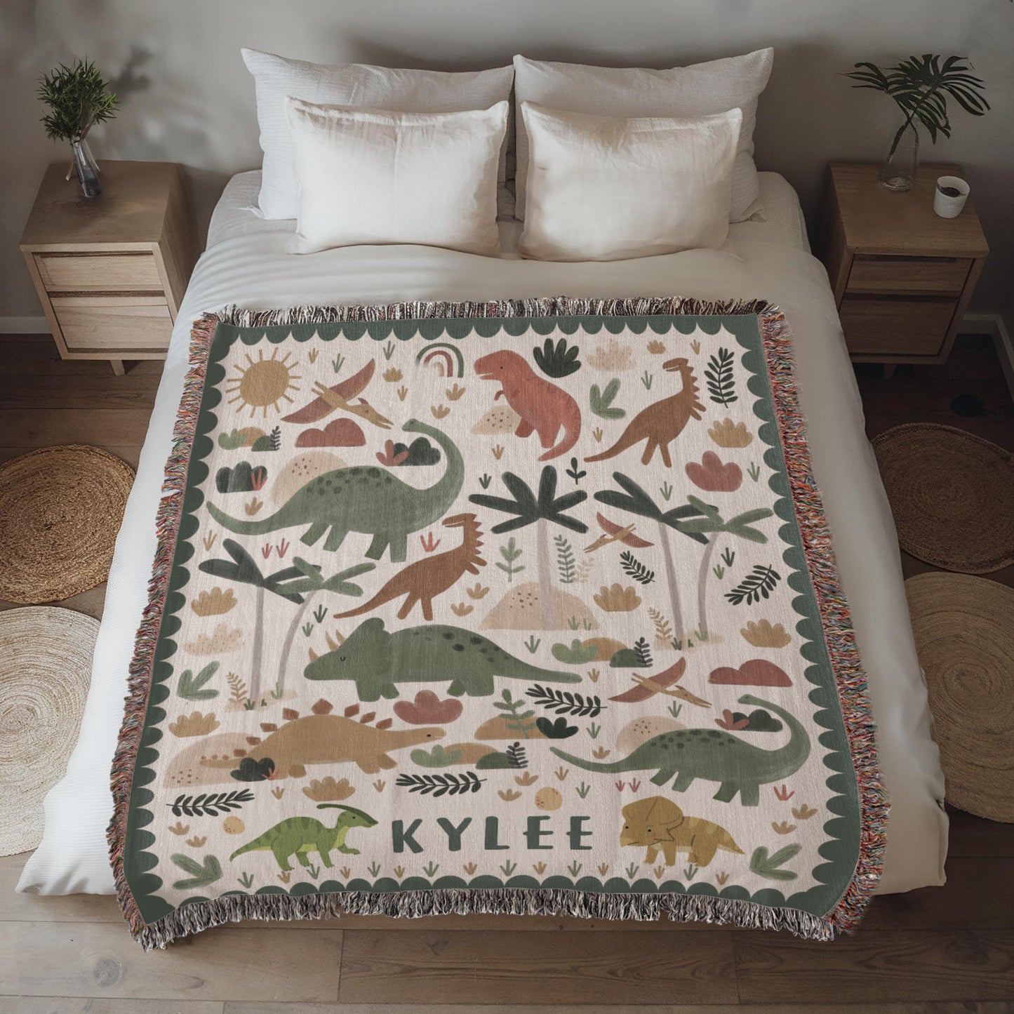 Personalized Dinosaur Blanket: Custom Name Kids Throw, Gifts for Him or Her, Baby Shower Gift for New Parents