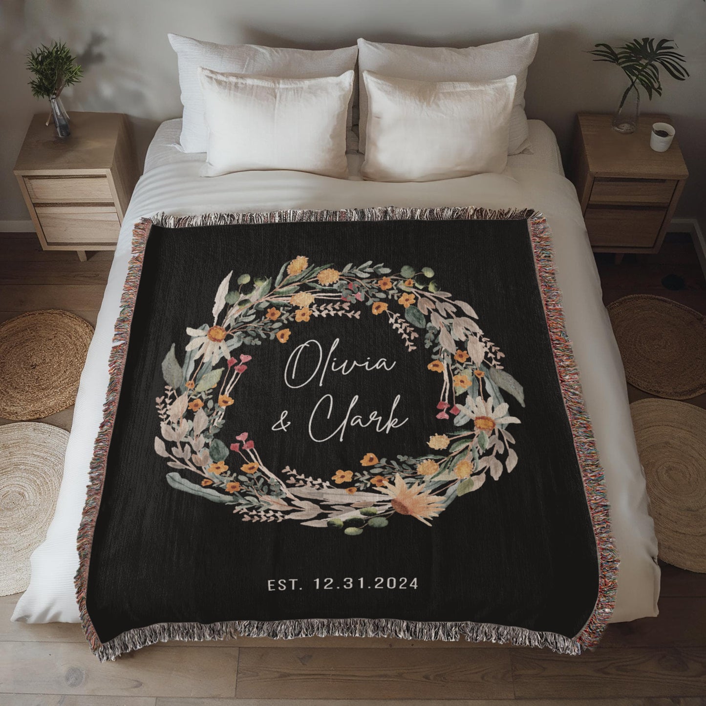 Custom Couples Blanket with Names & Date | Personalized Cotton Throw Wedding Gift, Christmas Anniversary Present, Engagement Keepsake