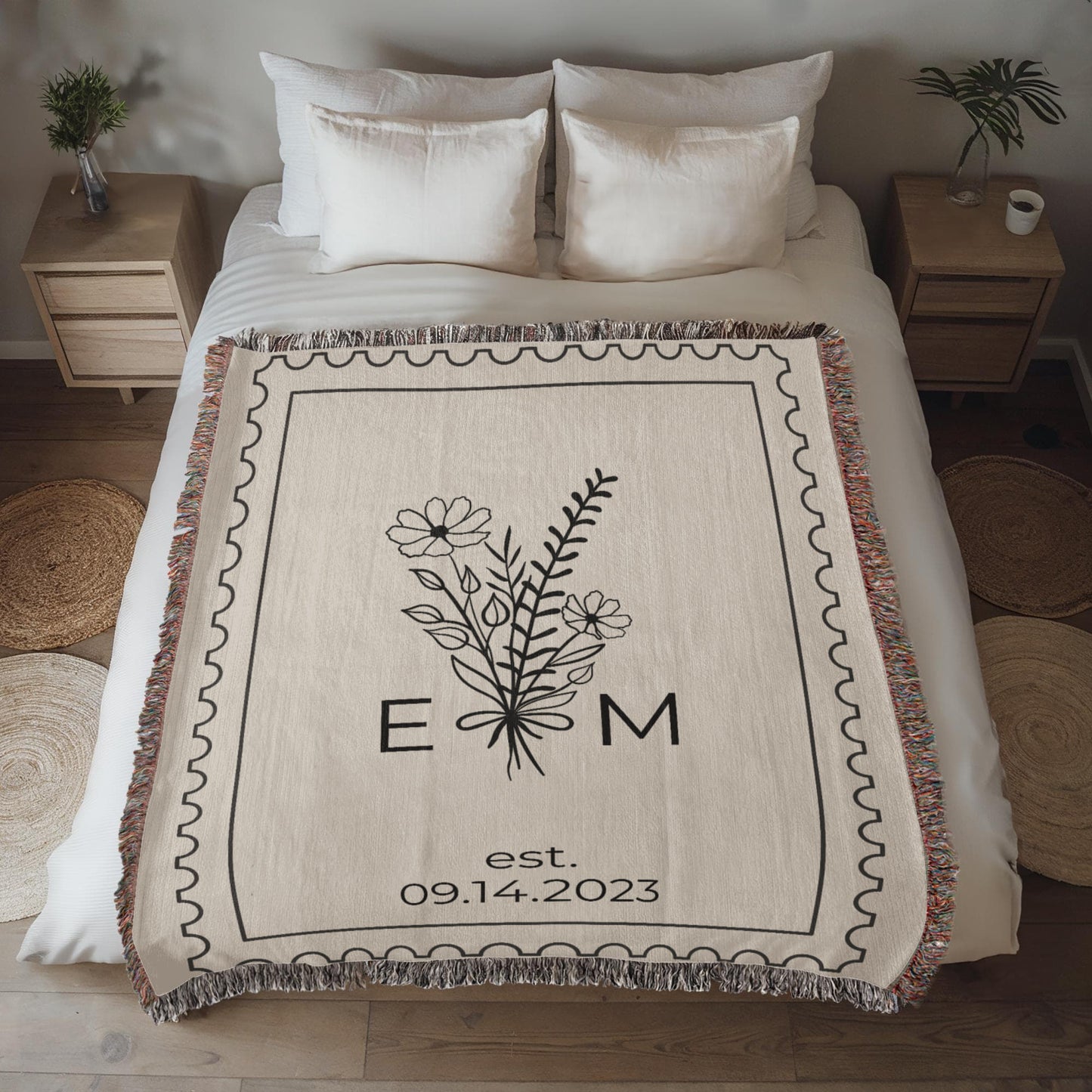 Personalized Cotton Anniversary Blanket | Custom Wedding Throw with Initials & Date | Christmas Gift