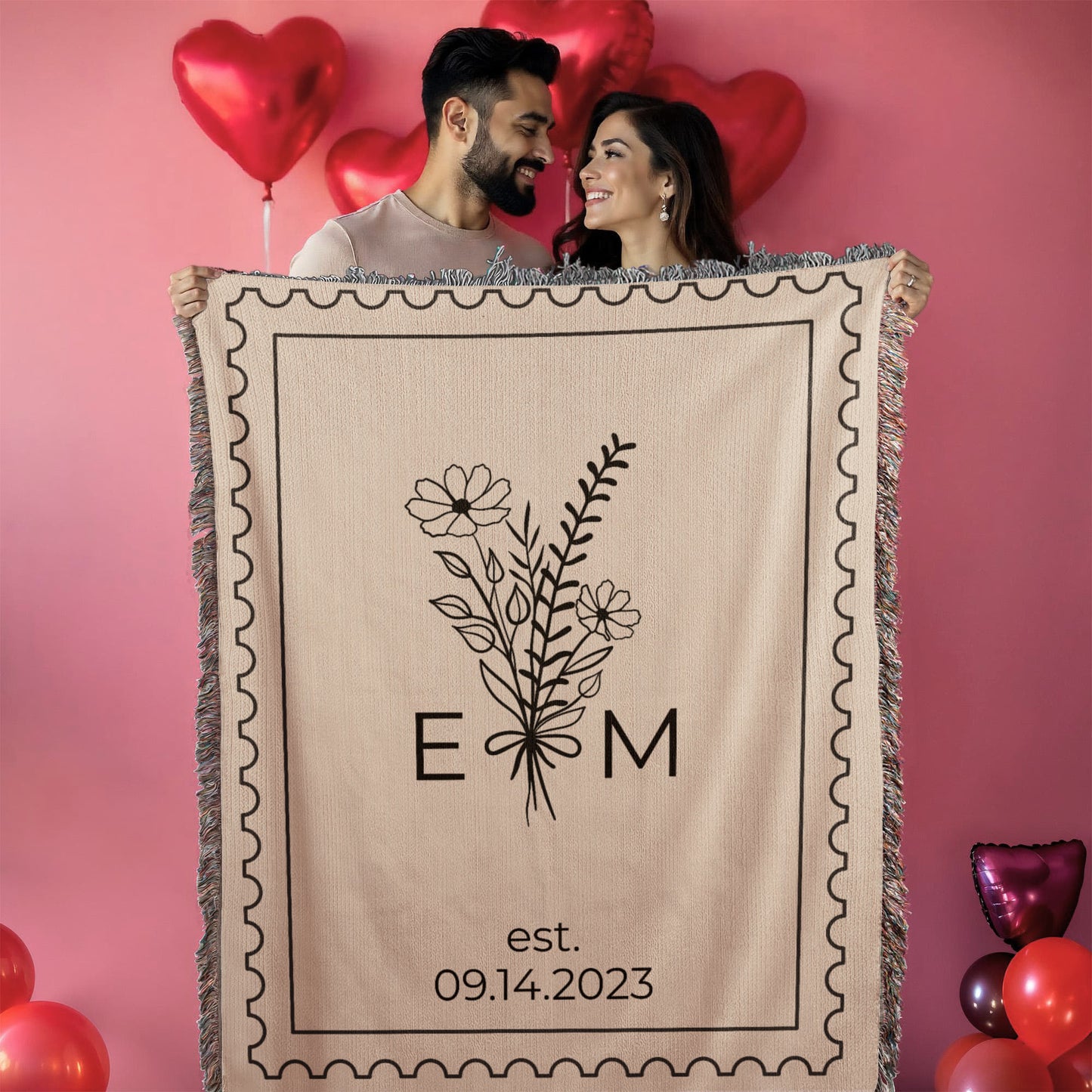 Personalized Cotton Anniversary Blanket | Custom Wedding Throw with Initials & Date | Christmas Gift