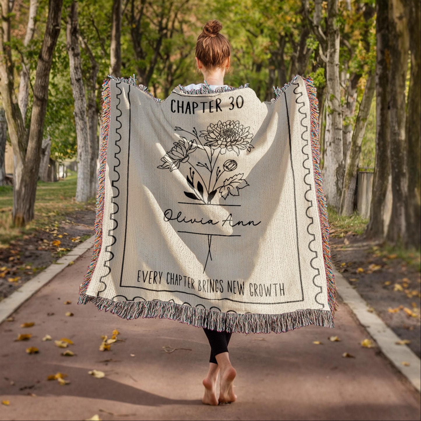 Chapter 30 Name Birth Month Flower Reading Blanket 30th Birthday Gift for Her, Personalized Birthday Gift for 30 Year Old Daughter