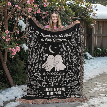Personalized Til Death Blanket: Ghosts Woven Throw, Unique Spooky Couple Gift Funny Wedding Anniversary Valentines Present, Halloween Goth