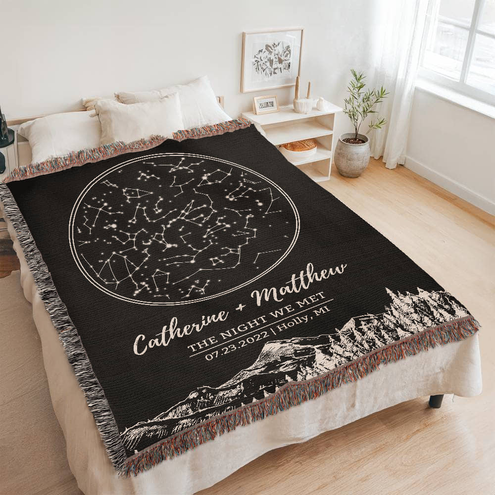 Personalized Blanket Custom Star Map By Date Couples Gift for Wedding Anniversary Husband Gift for Wife Gift for Fiancee Gift for Him Her