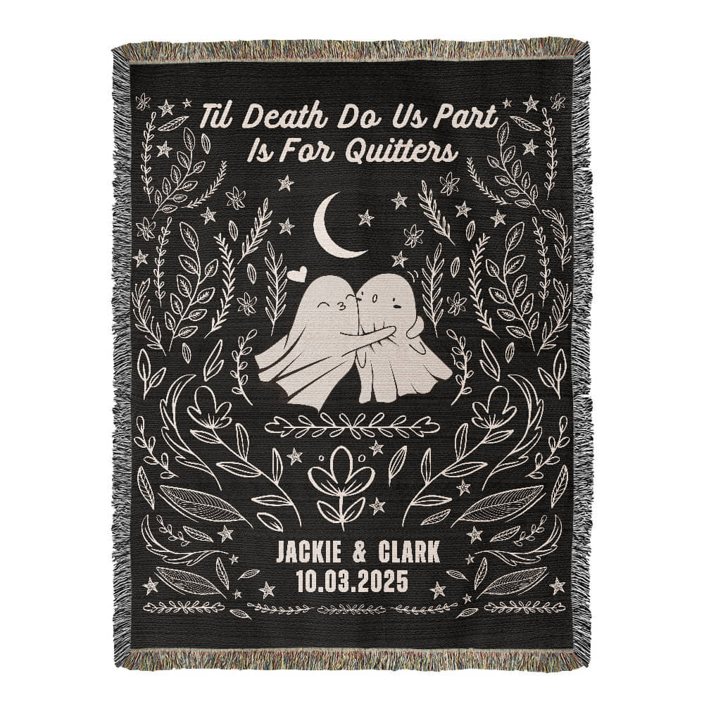 Personalized Til Death Blanket: Ghosts Woven Throw, Unique Spooky Couple Gift Funny Wedding Anniversary Valentines Present, Halloween Goth