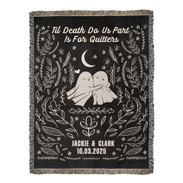Personalized Til Death Blanket: Ghosts Woven Throw, Unique Spooky Couple Gift Funny Wedding Anniversary Valentines Present, Halloween Goth