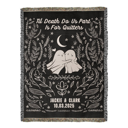 Personalized Til Death Blanket: Ghosts Woven Throw, Unique Spooky Couple Gift Funny Wedding Anniversary Valentines Present, Halloween Goth