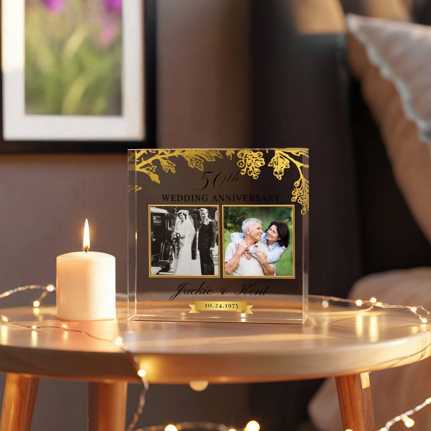 Golden 50th Anniversary Gift, Gold Anniversary Photo Acrylic Plaque Then and Now Picture, 50 Years Anniversary Gifts For Parents, Husband Wife