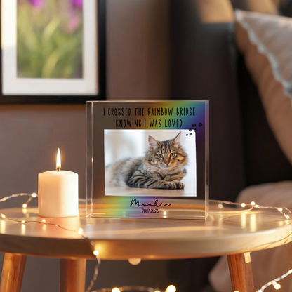 Personalized Pet Memorial Gift - Acrylic Photo Block - Cat or Dog Loss Gift,  Condolence Sympathy Rainbow Bridge