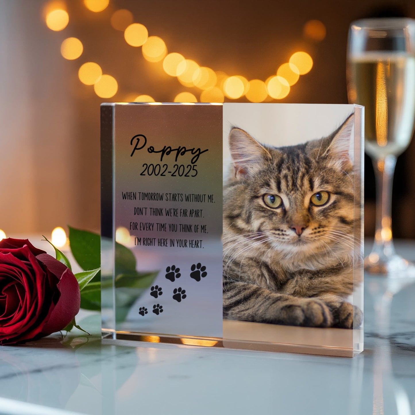 Personalized Pet Memorial Gift | Custom Pet Remembrance Acrylic Block With Photo, Cat or Dog Sympathy Gift