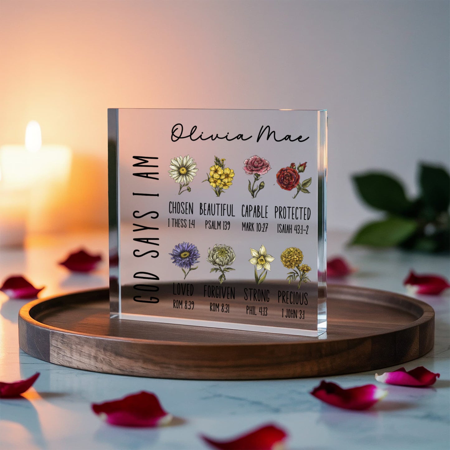 God Says I Am Personalized Christian Name Plaque With Bible Verses Gift for Her