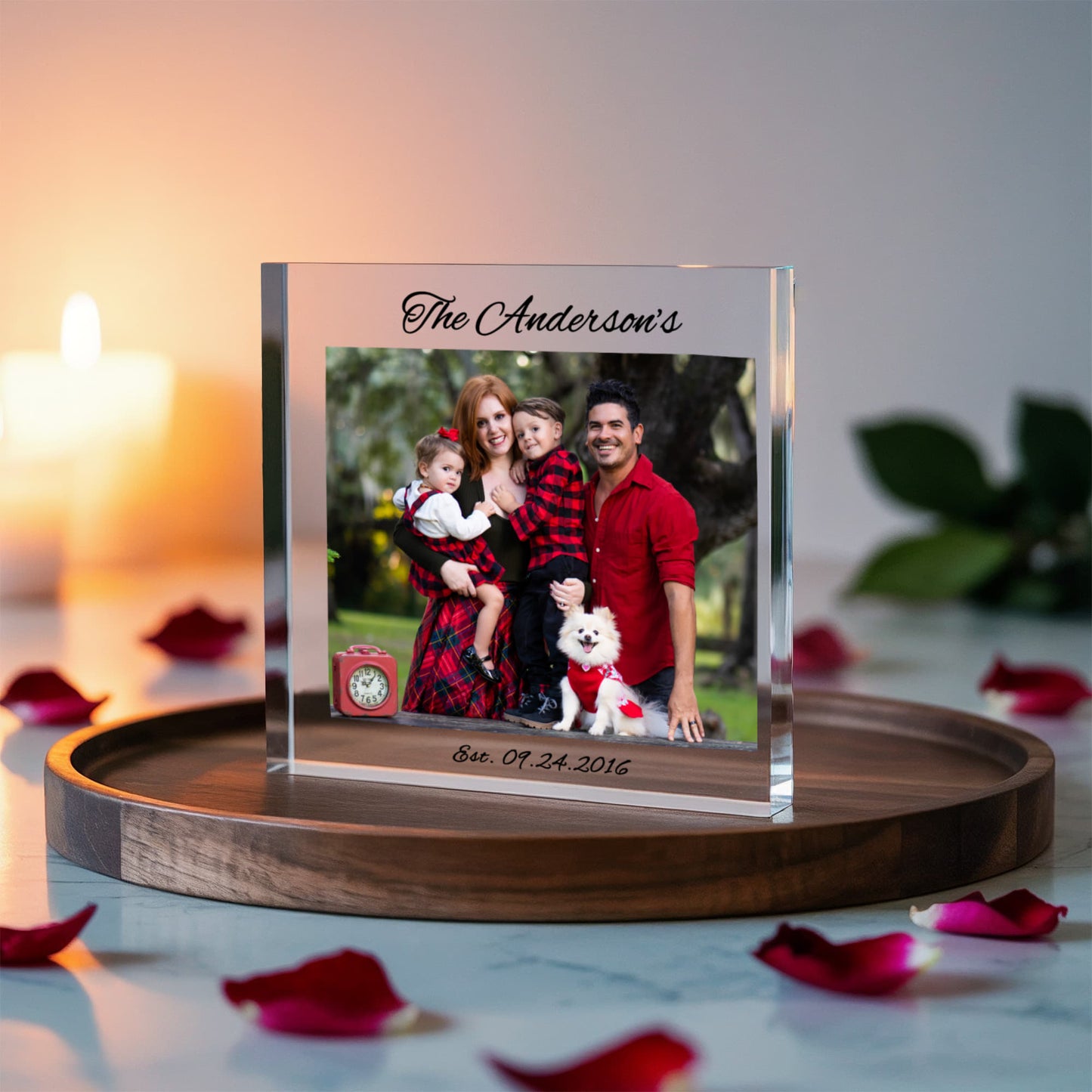 Personalized Family Name and Date Photo Acrylic Block | Keepsake Gift for Milestone